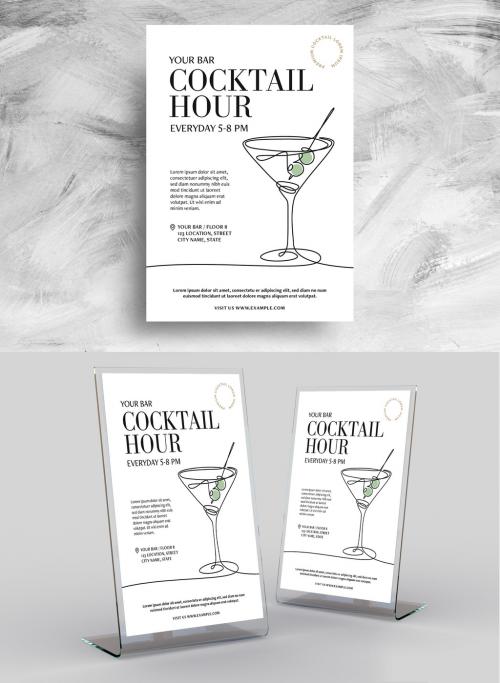 Adobe Stock - Cocktail Bar Happy Hour Flyer with Martini Illustration - 461500642