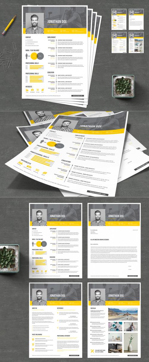 Adobe Stock - Resume CV Portfolio Layout with Yellow Accents - 461516070
