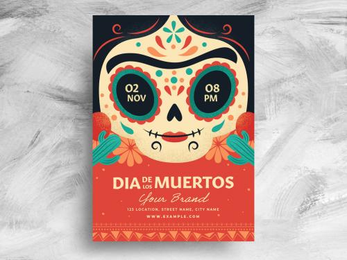 Adobe Stock - Dia De Los Muertos Day of the Dead Flyer with Sugar Skull Illustration - 462310486