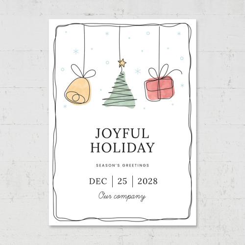 Adobe Stock - Simple Christmas Flyer Card Printable with Continuous Line Art - 462310499