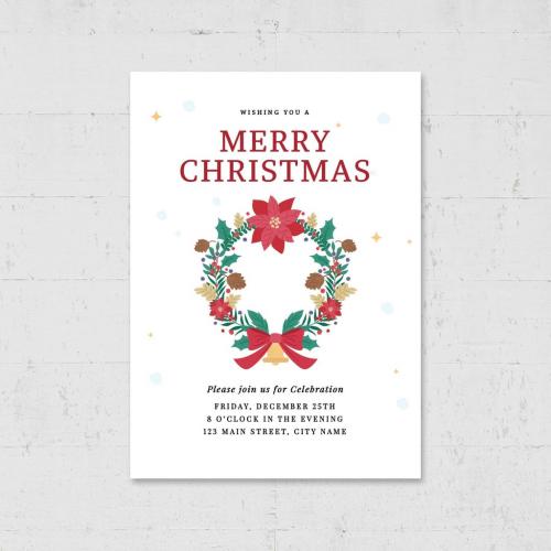 Adobe Stock - Simple Christmas Card Flyer with Decorative Wreath - 462310937