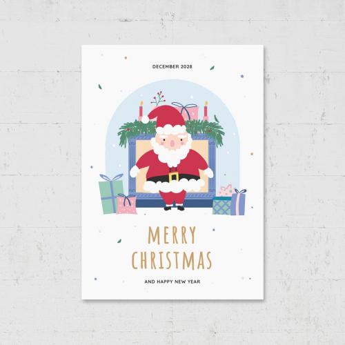 Adobe Stock - Merry Christmas Card Flyer with Santa Chimney Gifts - 462311299