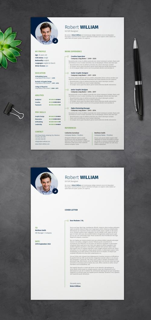 Adobe Stock - Resume and Cover Letter with Blue and Green Accents - 463690079