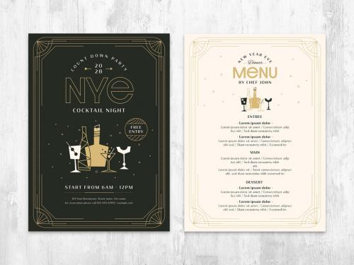 Adobe Stock - Nye Party Flyer and Cocktail Menu Layout - 463694540