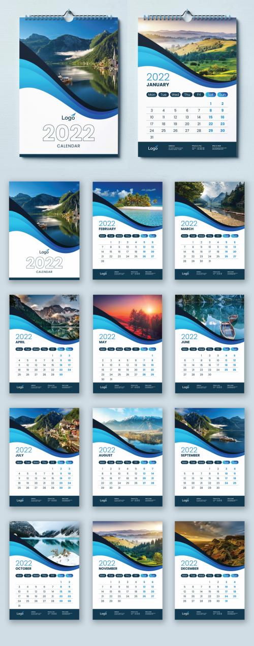 Adobe Stock - 2022 Blue Wall Calendar Layout - 463695236