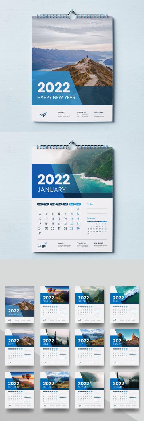 Adobe Stock - 2022 Wall Calendar with Blue Minimal Accents - 463695237