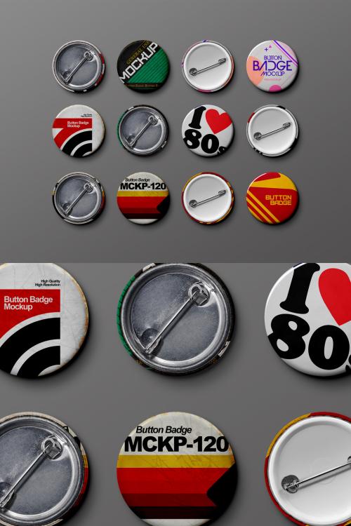 Adobe Stock - Vintage Metal Button Mockup Set - 464128931