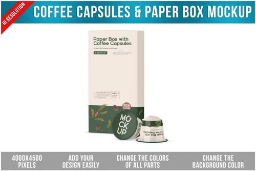 Coffee Capsules & Paper Box Mockup