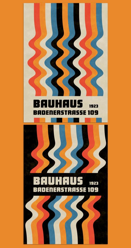 Adobe Stock - Bauhaus Composition Poster Layout with Wavy Bold Lines Elements - 465123954