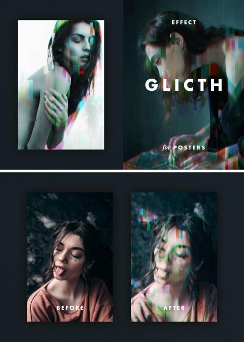 Adobe Stock - Poster Glitch Photo Effect Mockup - 467237505