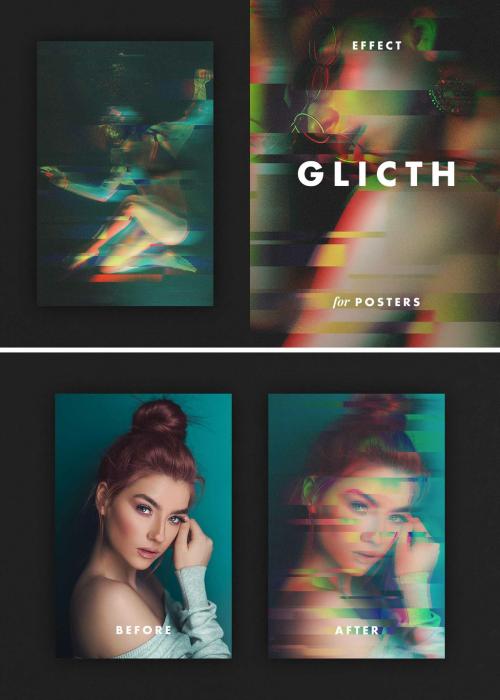 Adobe Stock - Vertical Poster Glitch Photo Effect Mockup - 467237512
