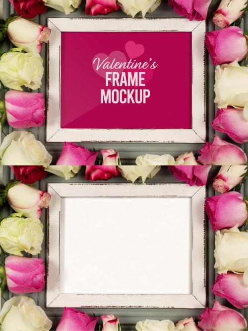 Adobe Stock - Valentines Frame Surrounded by Petals Mockup - 468032179