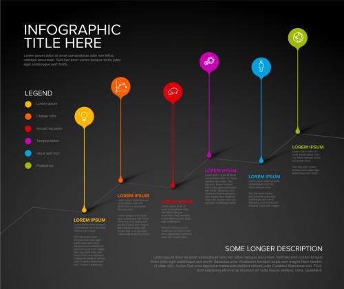 Adobe Stock - Timeline with Six Droplet Pointers Layout on Dark Background - 468676448