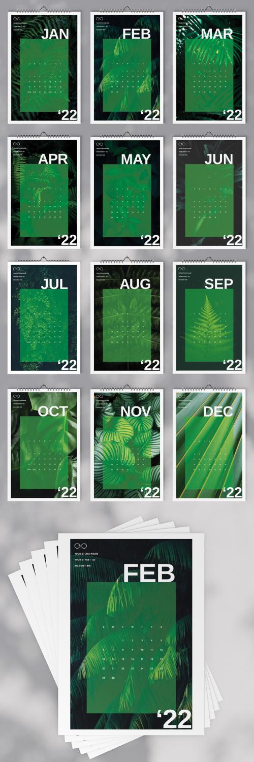 Adobe Stock - Green Wall Calendar 2022 Layout - 468851585