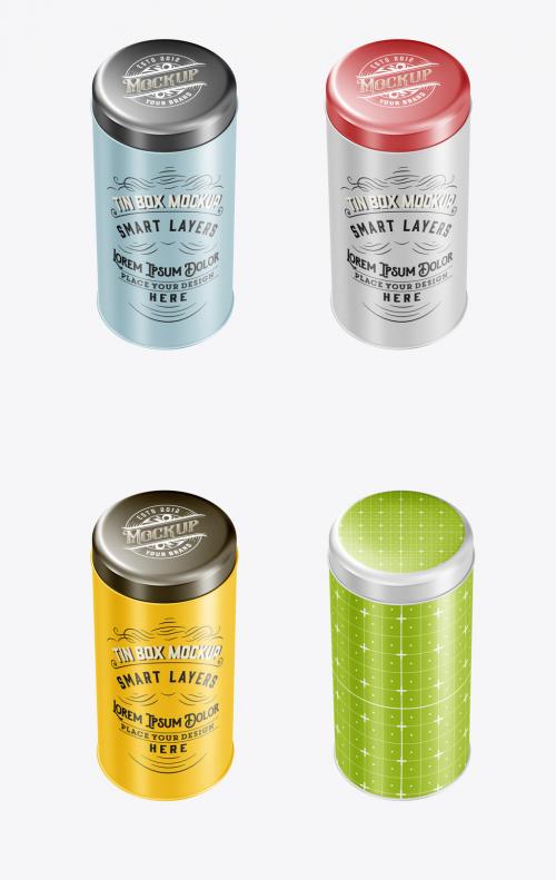 Adobe Stock - Colored Tea Tin Mockup - 470947962