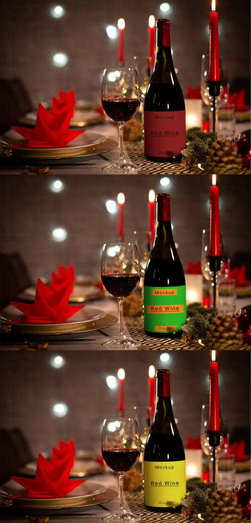 Adobe Stock - Customizable Red Wine Bottle on a Christmas Table - 470948140
