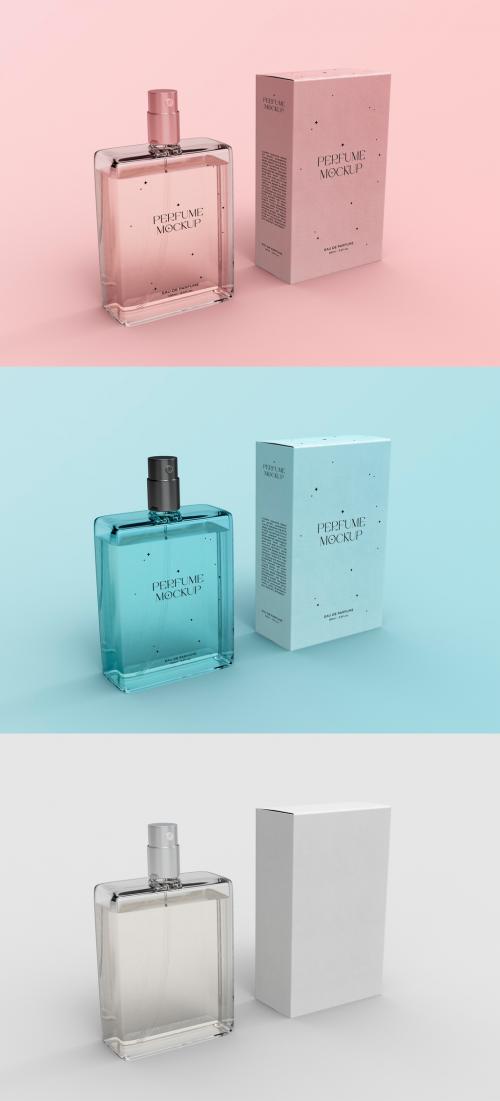 Adobe Stock - 3D Perfume Bottle and Paper Box Mockup - 470948594