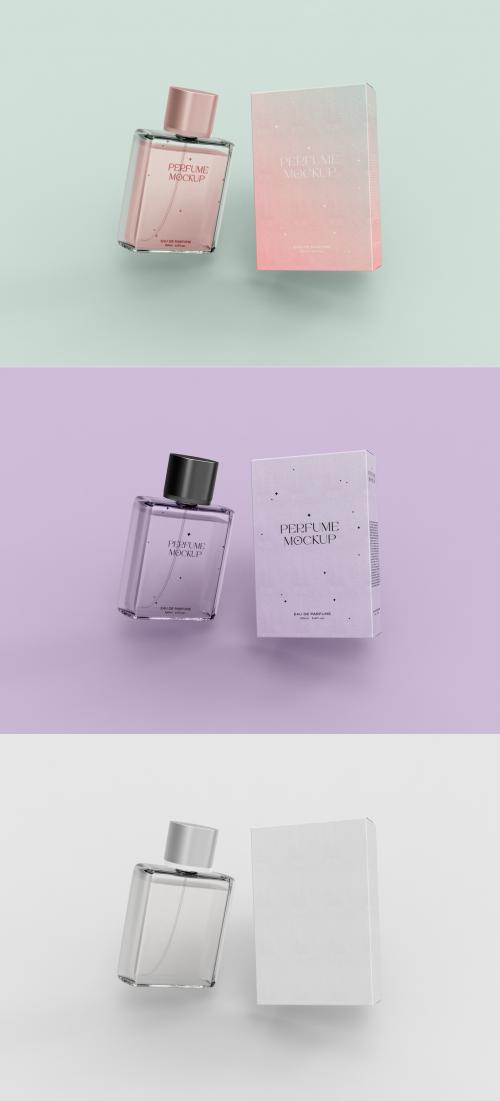 Adobe Stock - 3D Perfume Glass Bottle and Paper Box Mockup - 470948597