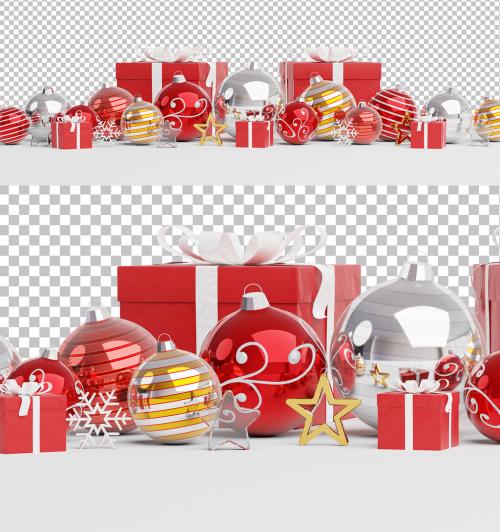 Adobe Stock - Christmas Scene with Isolated Decoration and Gifts Mockup - 470948763
