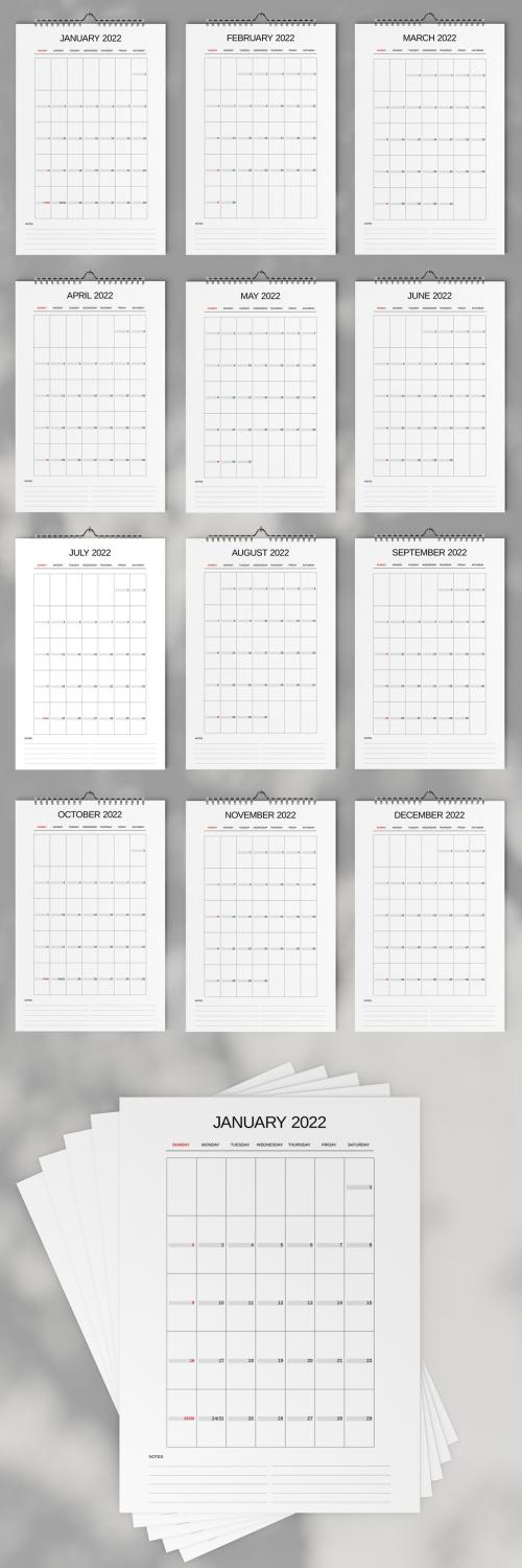 Adobe Stock - Grid Minimal Wall Calendar 2022 Layout - 471148062