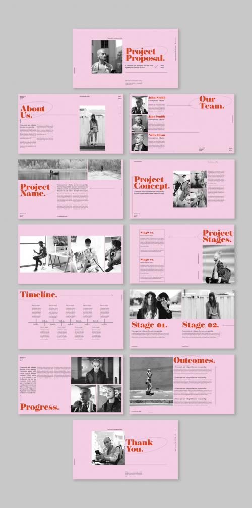Adobe Stock - Pink Pitch Deck Layout with Orange Accent - 472107675