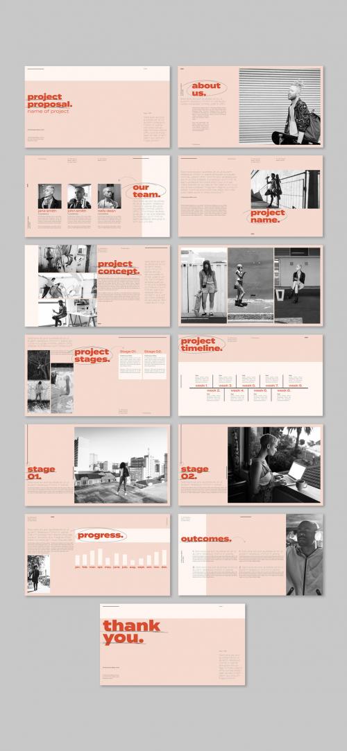 Adobe Stock - Pitch Deck Layout with Pink and Coral Accents - 472107688
