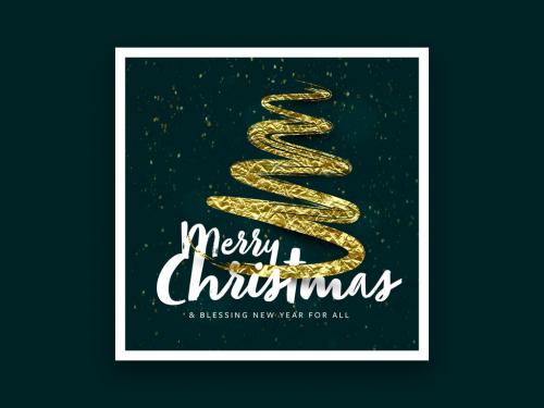 Adobe Stock - Christmas Post Layout with Gold Texture and Teal Accent - 472107919