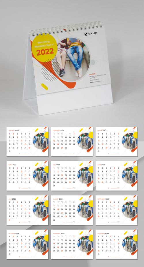 Adobe Stock - Desk Calendar with Bright Color Accents and Abstract Elements - 472300995