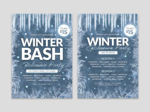 Adobe Stock - Winter Party Flyer with Ice Frozen Background - 472301382