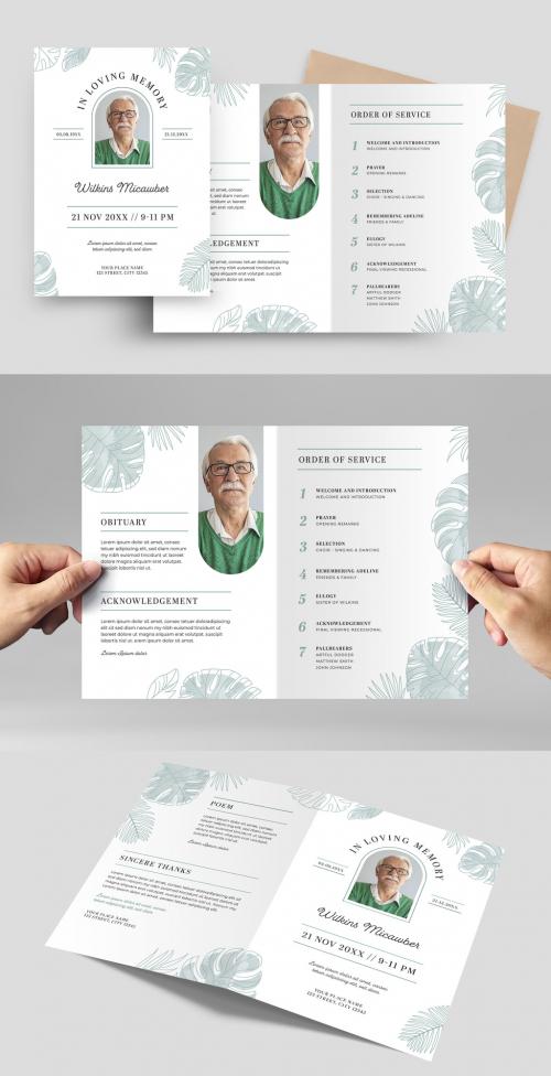 Adobe Stock - Funeral Program Memorial Service Obituary Brochure with Tropical Leaves - 472301401