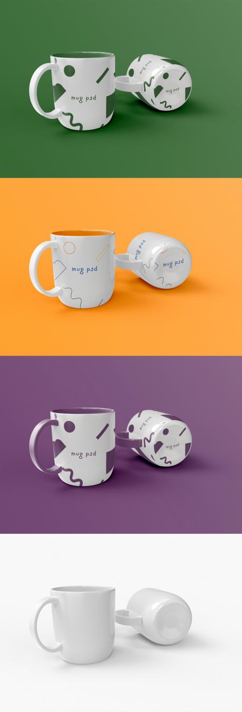 Adobe Stock - 3D Front View of Two Coffee Mugs Mockup - 473404686