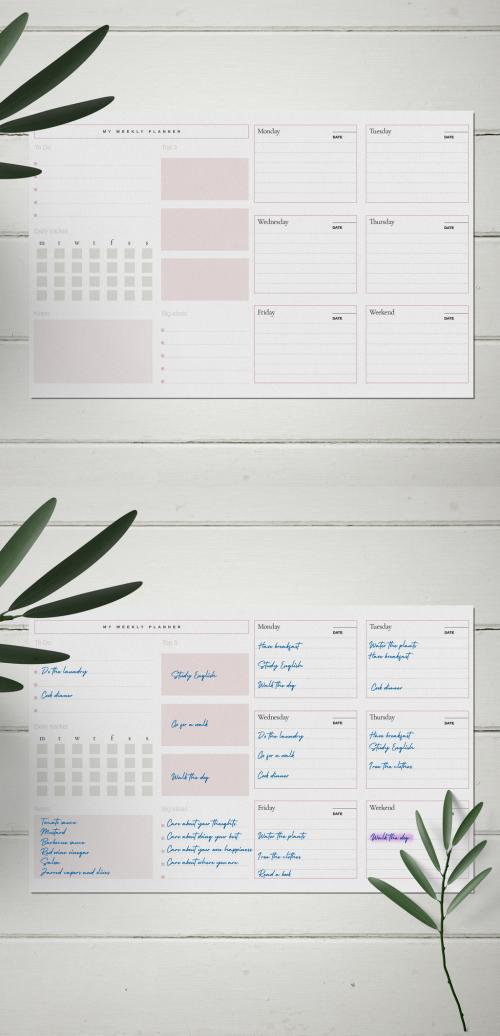 Adobe Stock - Pink Weekly Desk Planner 2022 Layout - 473620035