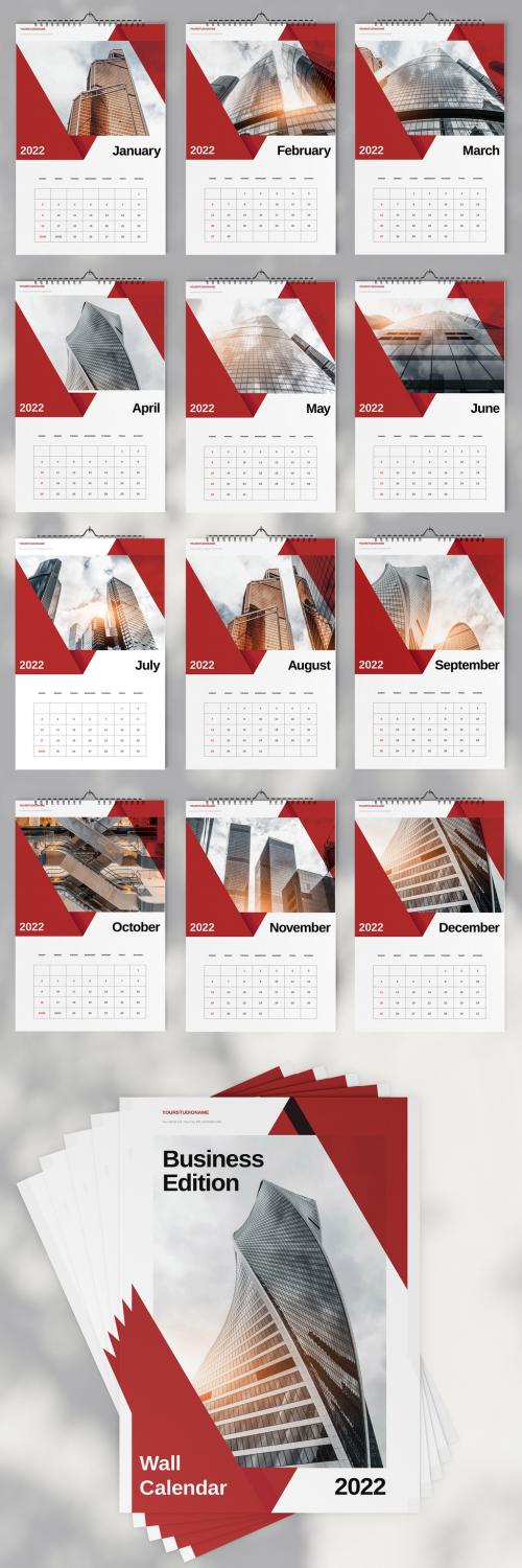 Adobe Stock - Red Business Wall Calendar 2022 Layout - 473620076