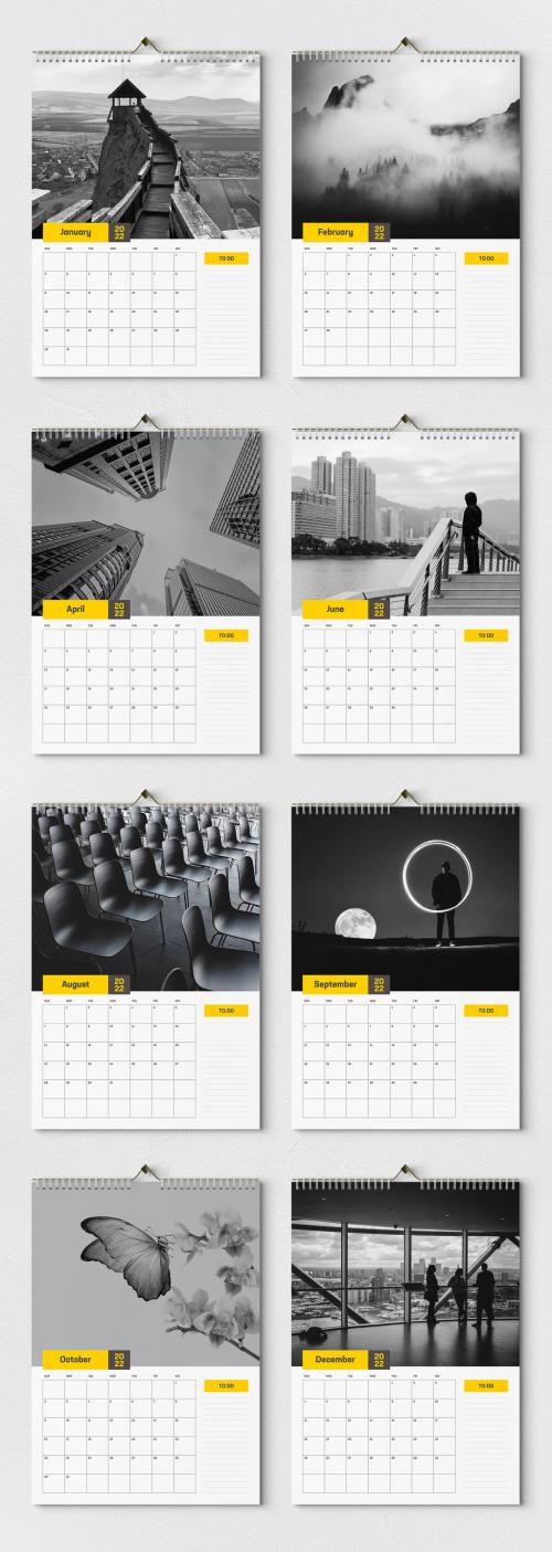 Adobe Stock - Wall Calendar 2022 Layout with Yellow Accents - 473630235