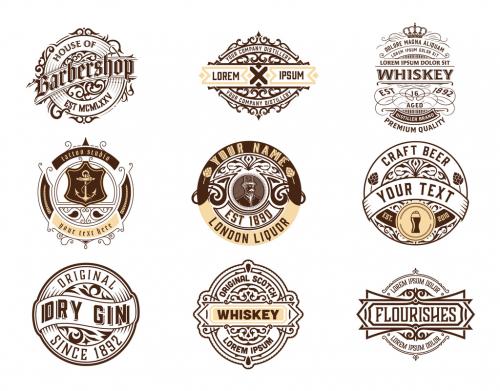 Adobe Stock - Set of 9 Vintage Logos and Badges - 473847528