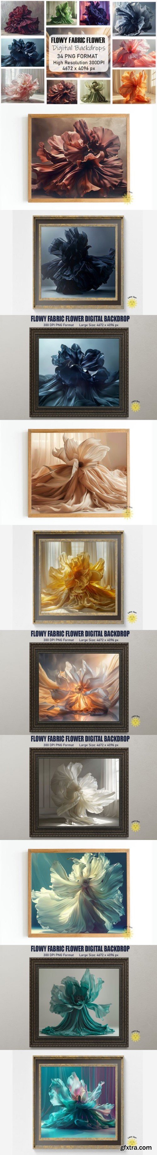 Flowy Fabric Flower Digital Backdrops