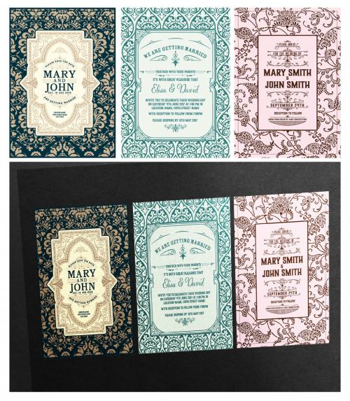 Adobe Stock - Set of 3 Vintage Wedding Cards - 474092439