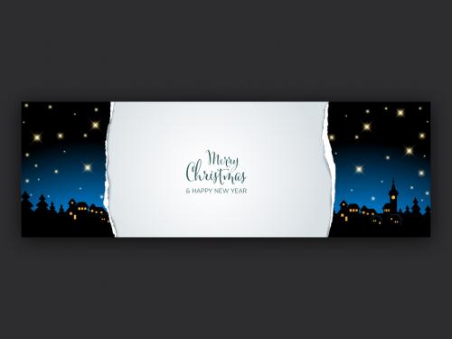 Adobe Stock - Christmas Banner Social Media Header Layout with Night Village Landscape - 475407676