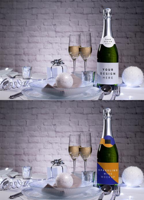 Adobe Stock - Champagne Bottle on a Festive White Holiday Restaurant Table - 475601198