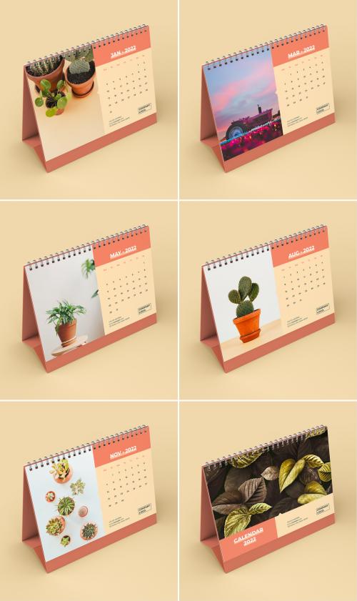 Adobe Stock - Desk Calendar 2022 Layout with Peach Accents - 476113506