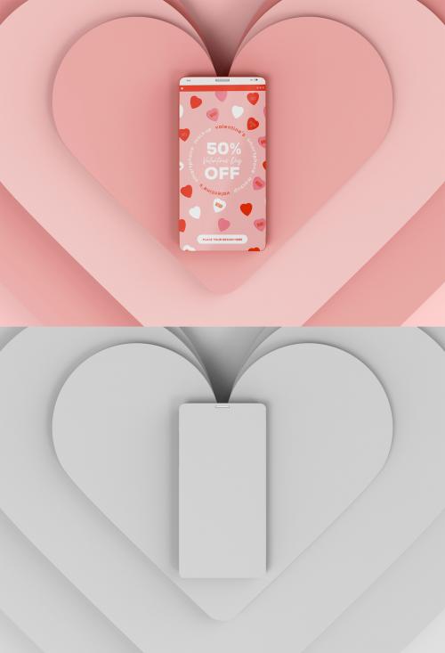 Adobe Stock - 3D Top View of Valentine's Day Smartphone Mockup - 476113954