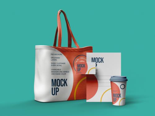 Adobe Stock - Canvas Bag Business Card Paper Cup and Letterhead Mockup Design - 477202982