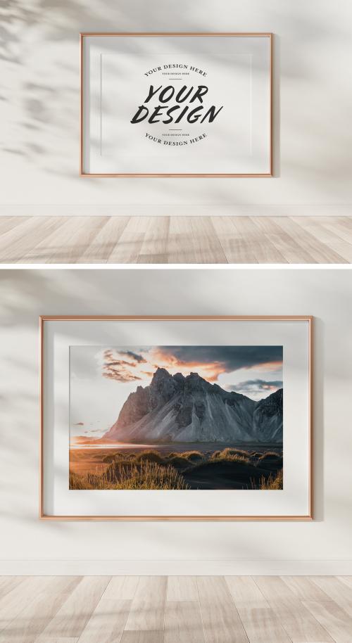 Adobe Stock - Gold Frame Hanging on Wall Mockup - 478874076
