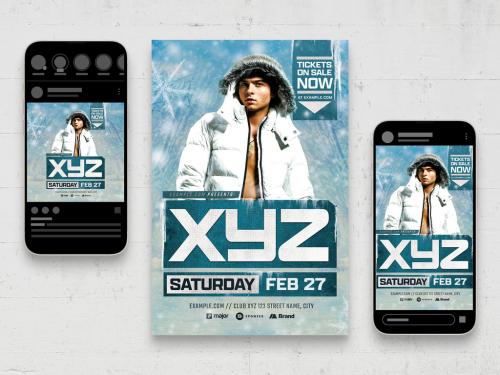 Winter Party Club Flyer Layout with Frost Elements