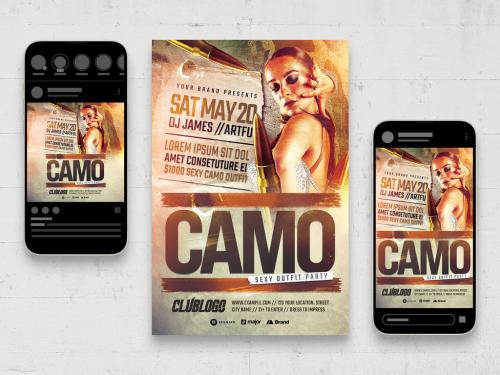 Military Army Camo Party Flyer with 3D Bullets