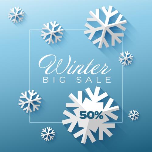 Winter Sale Tag Layout with Paper Snowflakes