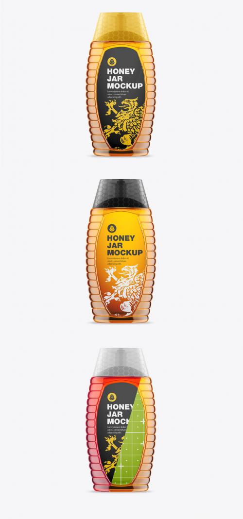 Plastic Honey Glass Bottle Mockup