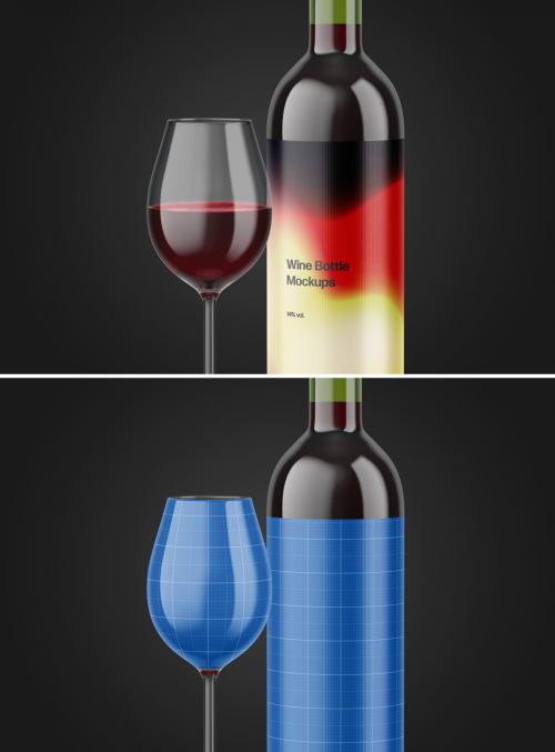 Wine Bottle and Glass Mockup