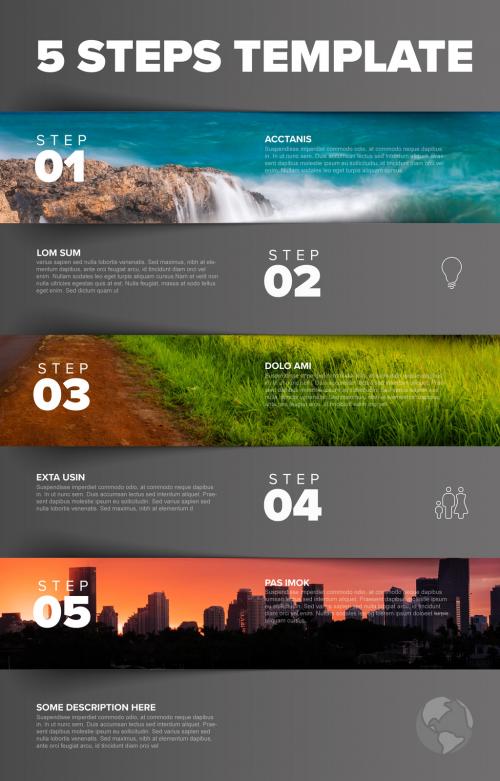 Five Stripe Steps Vertical Progress Page with Big Photo Placeholders