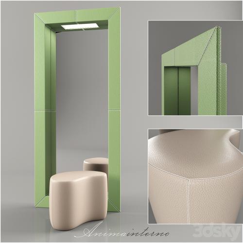 Mirror and pouffe 